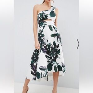 ASOS Palm Print One Shoulder Scuba Dip Back Prom Dress Size 2. C9